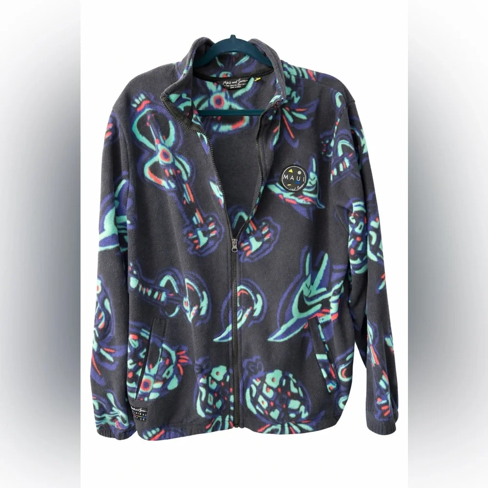 Vintage Maui and Sons Fleece Zip Jacket Abstract Print Size M